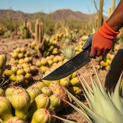 Harvest cactus pads and agave biomass